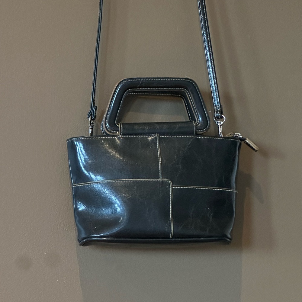 Black Leather Patchwork Crossbody Bag - Unbranded